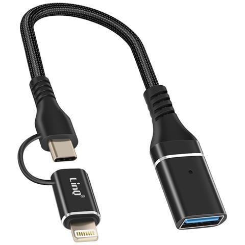 Adattatore Otg Usb A Lightning E Usb-c Trasferimento Veloce, Nero - Foto 1