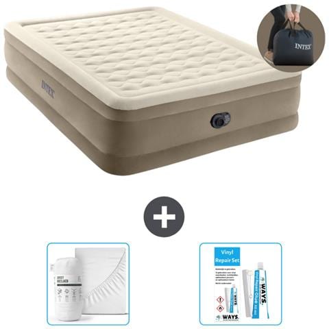 Set Materassino Gonfiabile - 203x152x46 Cm - Beige - Include Accessori Coordinati - Foto 1