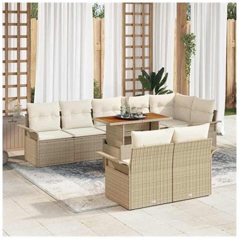 Set da Pranzo da Giardino a 9 Pezzi di con Cuscini Beige Polyrattan Acacia - Foto 2