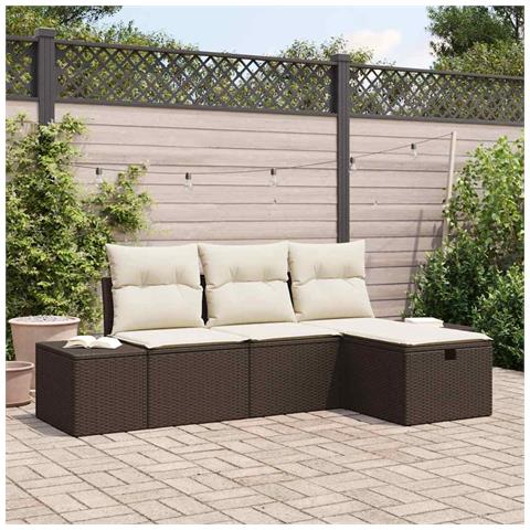 Set di divani da giardino a 4 pezzi con cuscini in rattan polietilene marrone - Foto 2