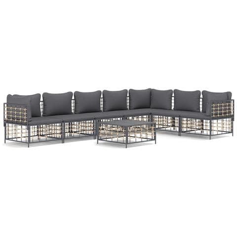 Set Divani da Giardino 8 pz con Cuscini Antracite in Polyrattan - Foto 1