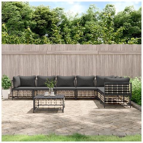 Set Divani da Giardino 8 pz con Cuscini Antracite in Polyrattan - Foto 2