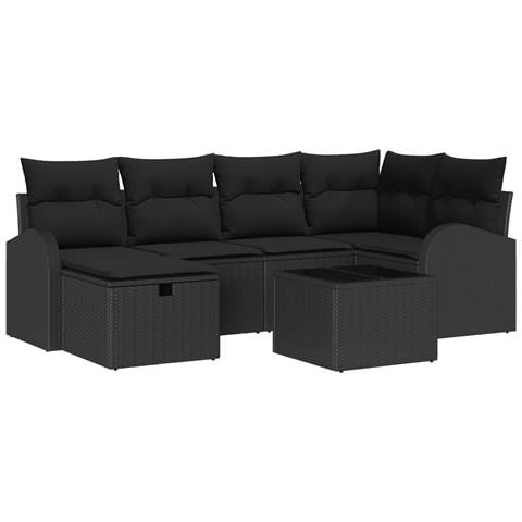 Set Divano da Giardino con Cuscini Nero Polyrattan - Foto 1