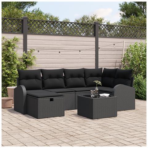Set Divano da Giardino con Cuscini Nero Polyrattan - Foto 2