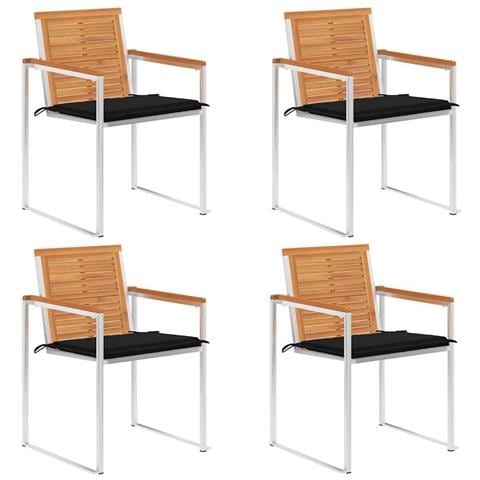 Sedie da Giardino con Cuscini 4 pz in Legno Massello di Acacia - Foto 1