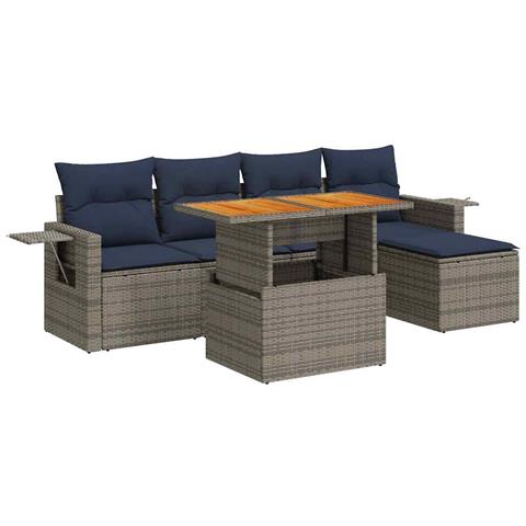 Set Divano da Giardino 6 pz con Cuscini Grigio in Polyrattan - Foto 1