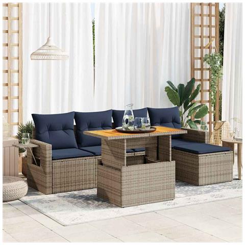 Set Divano da Giardino 6 pz con Cuscini Grigio in Polyrattan - Foto 2