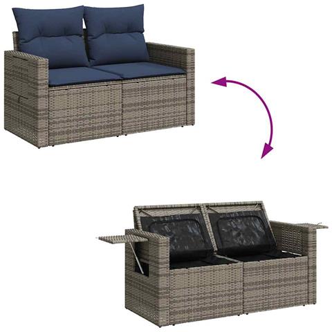 Set Divano da Giardino 6 pz con Cuscini Grigio in Polyrattan - Foto 9