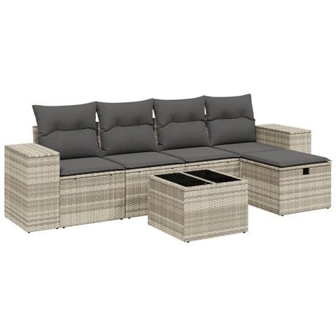 Set Divano da Giardino 6pz con Cuscini Grigio Chiaro Polyrattan - Foto 1