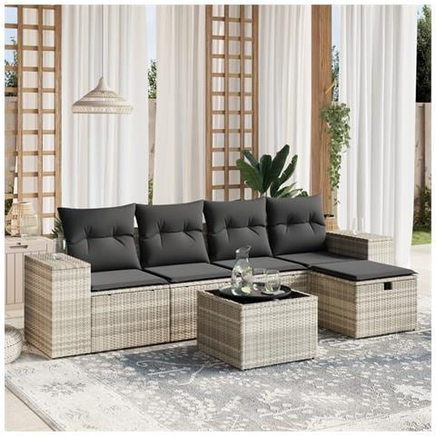Set Divano da Giardino 6pz con Cuscini Grigio Chiaro Polyrattan - Foto 2