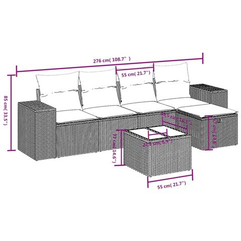 Set Divano da Giardino 6pz con Cuscini Grigio Chiaro Polyrattan - Foto 4