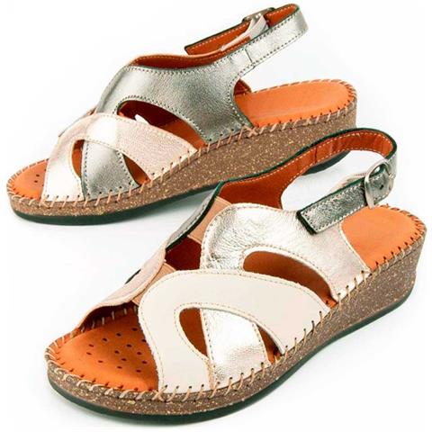 Sandalo Con Zeppa Leida Beige Beige Pelle Naturale - Foto 1