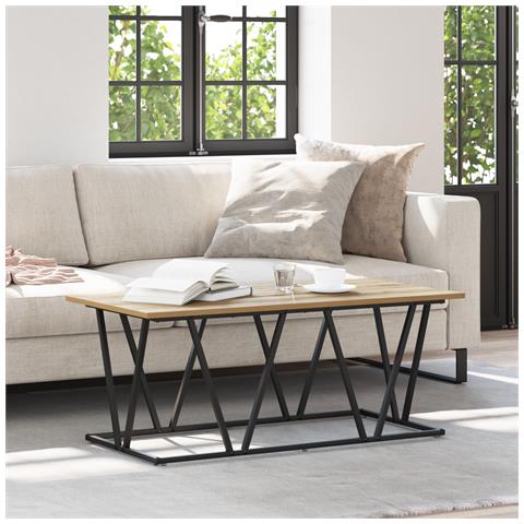 Tavolino da caffè  in rovere fatto a mano 100x50x40 cm in legno ingegnerizzato e metallo - Foto 2