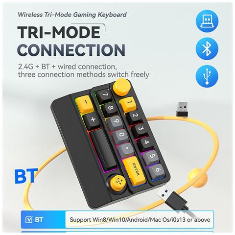 Tastiera Da Gioco Meccanica Wireless Rgb Con Effetti Di Luce Fluente Black+red - Foto 7