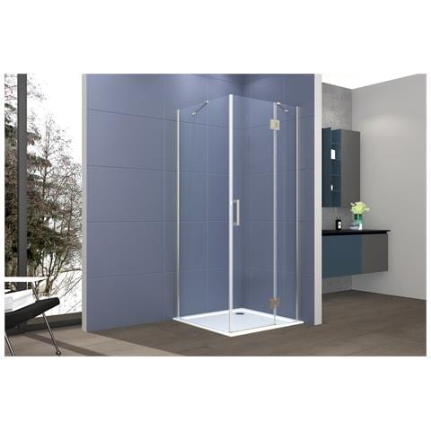 Box Doccia 2 Lati 90x70 Cm Fisso + Porta Un Battente H200 Cm Cristallo 6mm Profilo Satinato Pippo - Foto 1