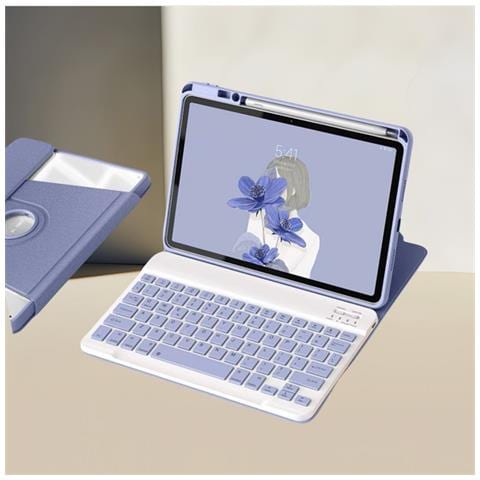 Custodia Con Tastiera Bluetooth Rotante A 360° Con Supporto E Alloggiamento Per Penna A Sinistra Compatibile Con Samsung Tab A9 8.7 (x110/115/117) - Viola - Foto 3