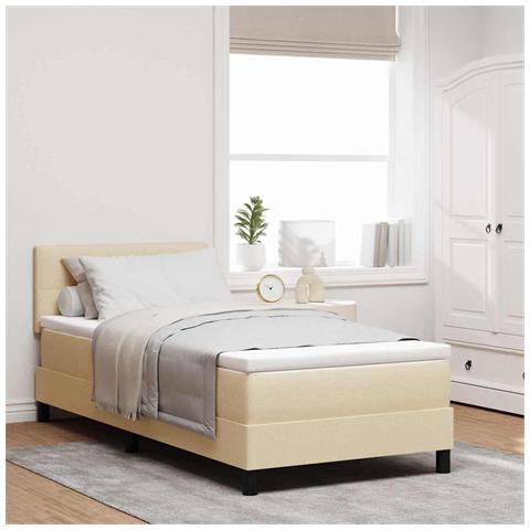 Letto a molle con materasso Crema 100 x 200 cm Tessuto - Foto 2