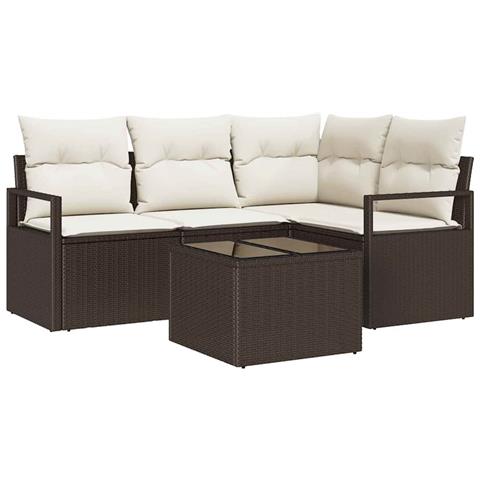 Set Divano da Giardino con cuscino 5 pcs Marrone e Crema - Foto 1