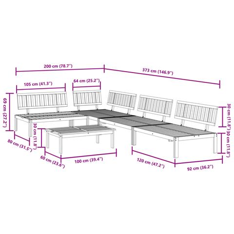 Set Divano Pallet da Giardino 5 pz in Legno Massello di Acacia - Foto 8
