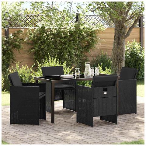 Set da Pranzo per Giardino 5 pcs Nero polyrattan - Foto 2