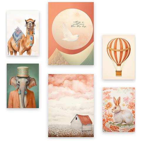 Set Di 6 Stampe Stampe Decorative Estetiche Con Motivo ""orange Dream In Kindergarten"" Per Il Tuo Soggiorno, Camera Da Letto E Casa A3 & A4 Senza Cornice - Foto 1