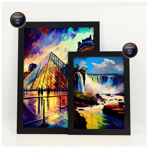 Set Di 6 Stampe Angoli In Stile Dipinto A Olio. Illustrazioni Di Monumenti E Città In Stile Fotografico A Colori. A3 & A4 Cornice Nera - Foto 2