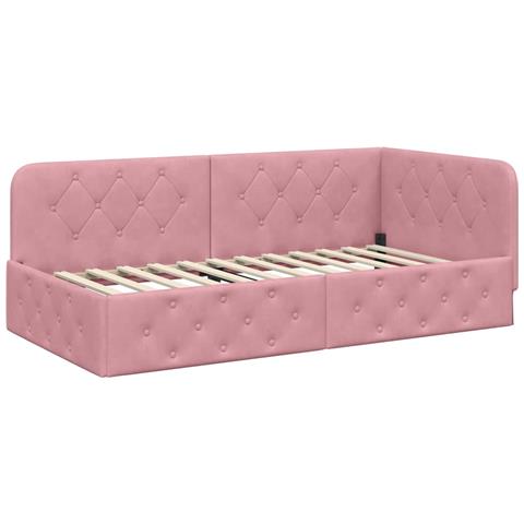 Cornice del letto ad angolo Rosa 90 x 190 cm Velluto - Foto 1