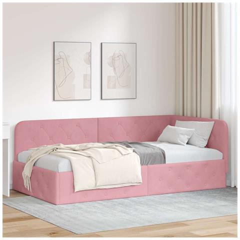 Cornice del letto ad angolo Rosa 90 x 190 cm Velluto - Foto 2