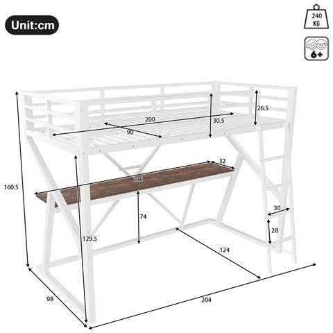 Letto Soppalco Bambini 90x200 Con Scrivania, Led Multicolore E Scala - Foto 2