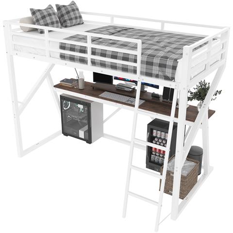 Letto Soppalco Bambini 90x200 Con Scrivania, Led Multicolore E Scala - Foto 1