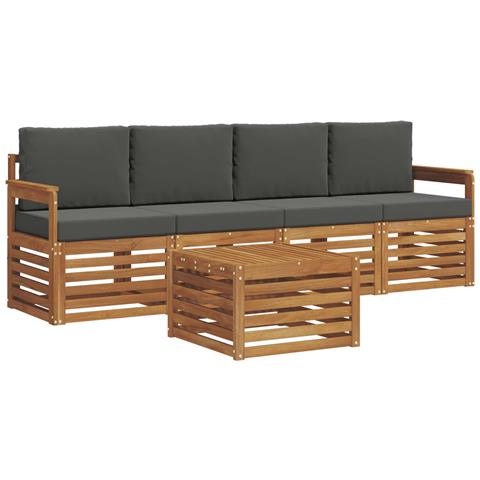 Set divani 5 pcs Naturale e Antracite Legno di Acacia Massello - Foto 1
