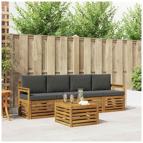 Set divani 5 pcs Naturale e Antracite Legno di Acacia Massello - Foto 2