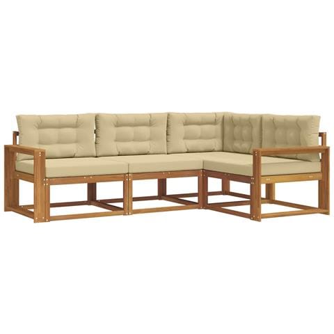Set di divani da esterno con cuscino 4 pcs Naturale e Beige - Foto 1