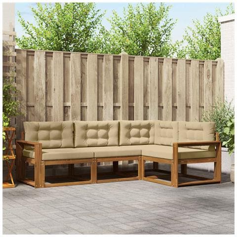 Set di divani da esterno con cuscino 4 pcs Naturale e Beige - Foto 2