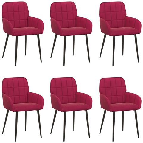 Sedie da pranzo 6 pcs Velluto (V) Rosso Vino 57 x 50 x 85 cm - Foto 1