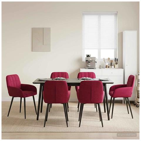 Sedie da pranzo 6 pcs Velluto (V) Rosso Vino 57 x 50 x 85 cm - Foto 2