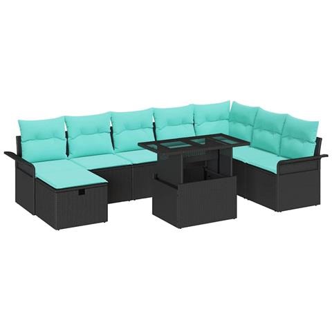 Set Divano da Giardino 9 pz Nero polyrattan - Foto 1