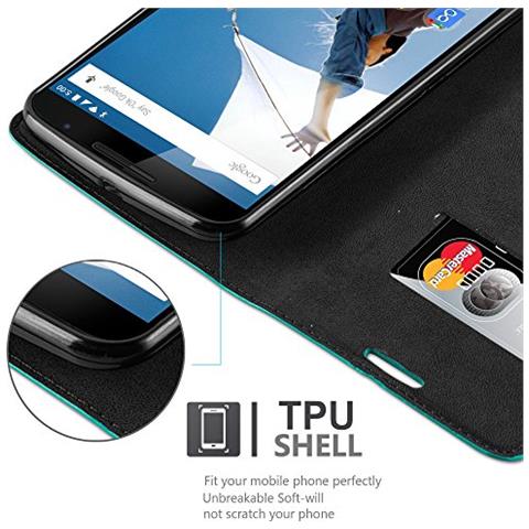 Cadorabo Custodia Compatibile Con Lenovo Google Nexus 6 / 6x In Turchese Petrolio - Coperchio Protettiva Con Chiusura Magnetica, Funzione Stand E Tasca Per Le Carte - Foto 2