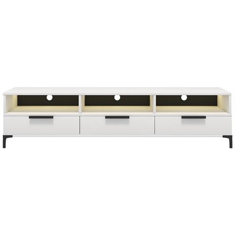 Rikke - Mobile Tv / Soggiorno - Bianco Opaco / Bianco Lucido - Con Illuminazione Led A Batteria - 160 Cm - Foto 1