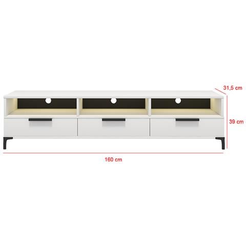 Rikke - Mobile Tv / Soggiorno - Bianco Opaco / Bianco Lucido - Con Illuminazione Led A Batteria - 160 Cm - Foto 4