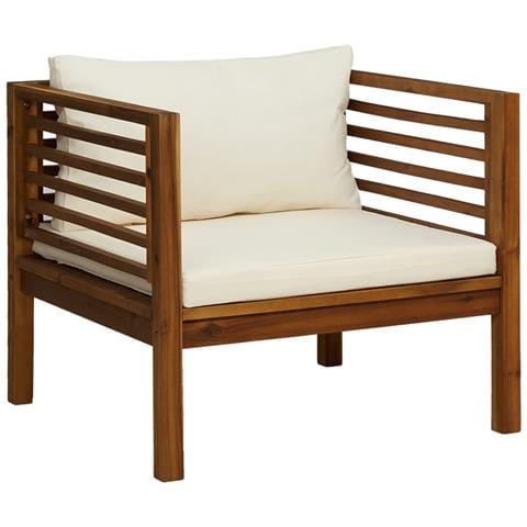 Sedia Da Giardino Con Cuscino Crema In Legno Massello Di Acacia - Foto 1