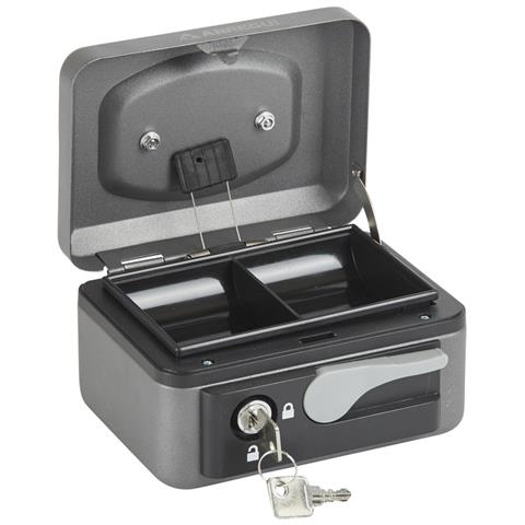 Popup C9716 Cassetta Di Sicurezza Con Chiave E Pulsante Per Contare E Trasportare Denaro | Cassetta Portavalori In Acciaio Con Vassoio Portamonete | Cassaforte Portatile Larghezza 15cm | grigio - Foto 3