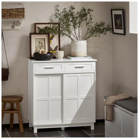 Credenza Con Ante Scorrevoli, Mobile Da Cucina, Armadio Da Soggiorno, Buffet Bianco 80x40x85cm Fsb84-w - Foto 5