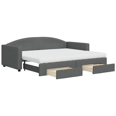 Divano Letto Estraibile Cassetti Grigio Scuro 90x200cm Tessuto - Foto 1