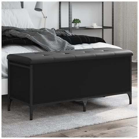 Panca Portaoggetti Nera 102x42x45 Cm In Legno Multistrato - Foto 1