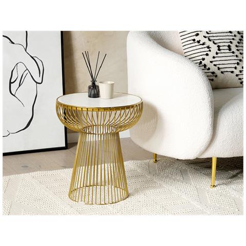 Tavolino Marmo Bianco E Oro Ø 42 Cm Cheynes - Foto 1