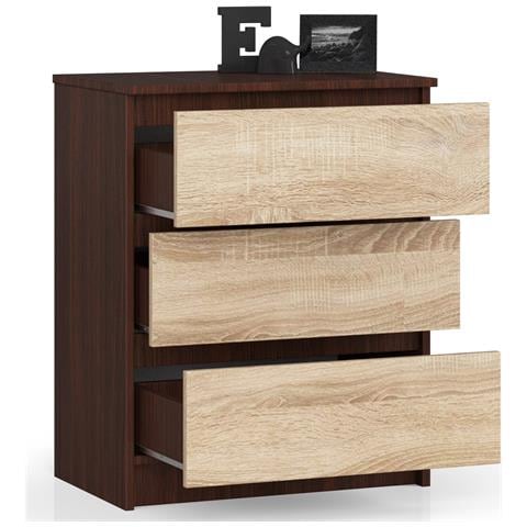 Cassettiera K60, 3 cassetti, 60x40x77 cm, Colore Weng? e Sonoma Quercia - Foto 2