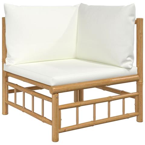Set Salotto da Giardino 3pz con Cuscini Bianco Crema in Bambù - Foto 2