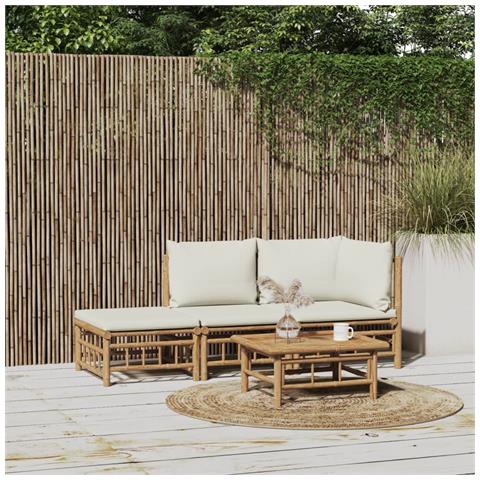 Set Salotto da Giardino 3pz con Cuscini Bianco Crema in Bambù - Foto 8