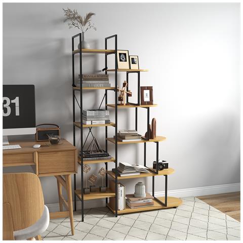Scaffale Libreria A 10 Livelli, Stile Industriale In Truciolato E Acciaio, 111.5x32x170 Cm - Foto 6